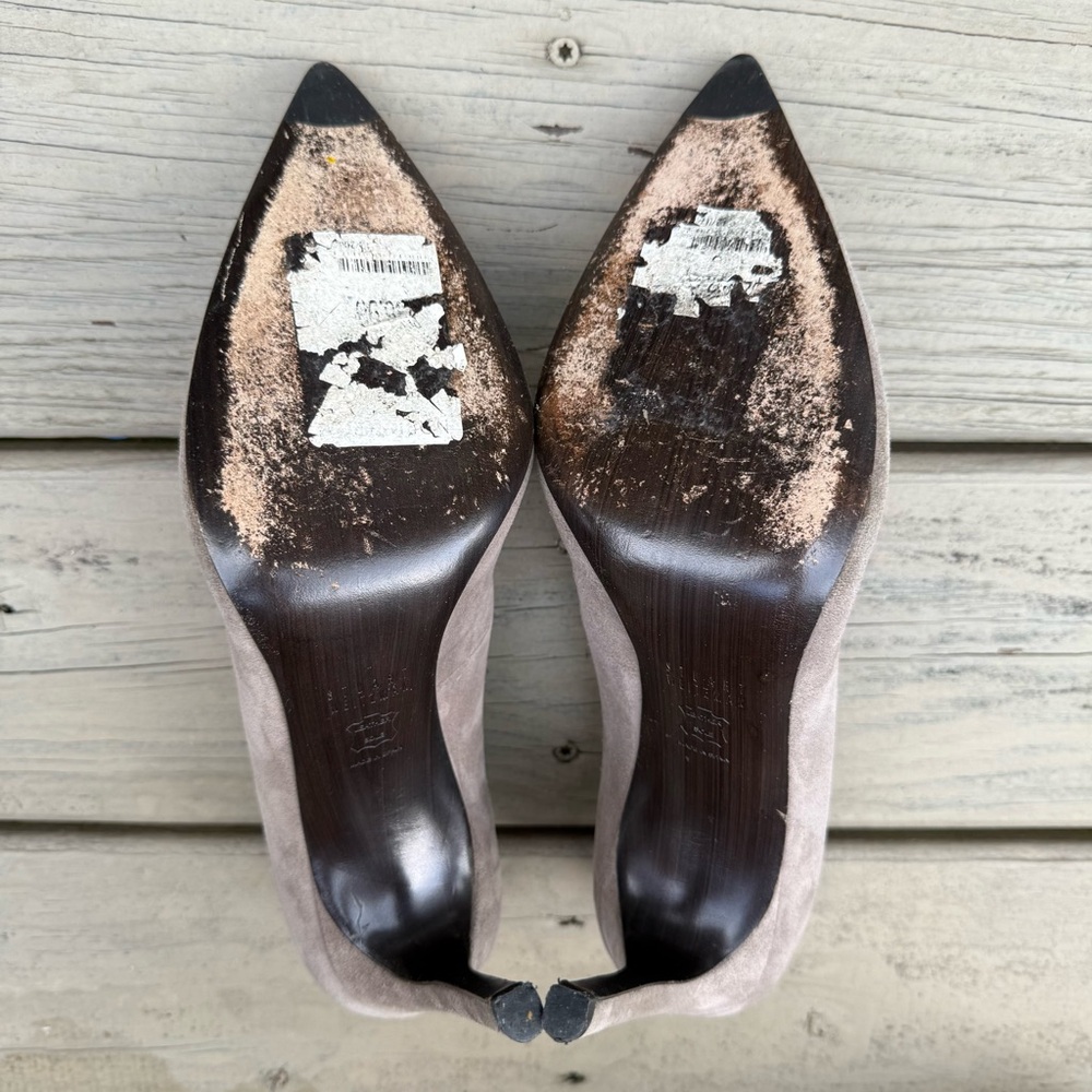 Stuart Weitzman Scallopfine Anthracite Suede Scallop Edge Pumps Shoes Heels 11 - Picture 15 of 15